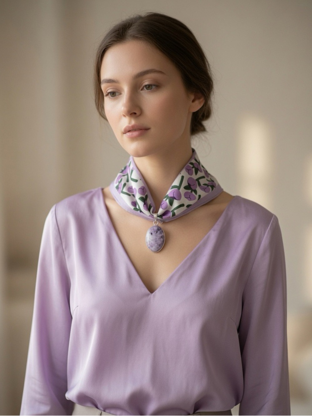 Lepidolite Lavender and Lilac Floral Scarf Necklace
